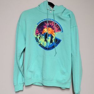Vibrant Teal Hoodie with Rocky Mountain Design